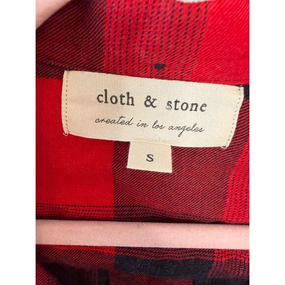 Cloth & Stone S Red Black Winter Plaid Flannel Top Cozy Everyday Wear - Picture 5 of 6